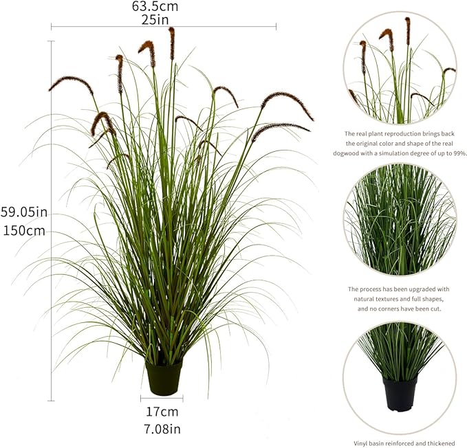 Artificial Plant 5ft(2pack) Tall Artificial Grass Plant,Faux Plants Indoor Home Decorative Artificial Plants & Flowers in Pot Fake Plant, House Plant Indoor