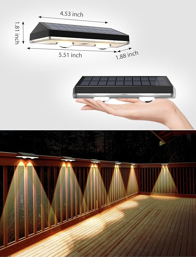 Solar Fence Lights,RGB & Warm White & 6 Colors Bright Lens LED Dusk to Dawn Deck Light Outdoor Waterproof, Solar Outdoor Lights for Backyard/Railing/Wall/Step/Patio/Pool (16Pack)