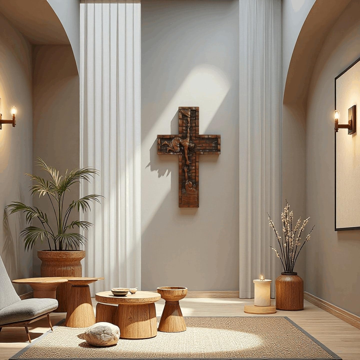 Crucifix Wall Cross for Home Decor, Handmade Religious Wood Cross for Hanging Wall Or Table, Catholic Christian Gifts for Church Home Room Christmas Décor with Blessed, Symbol of Redemption, 10 in