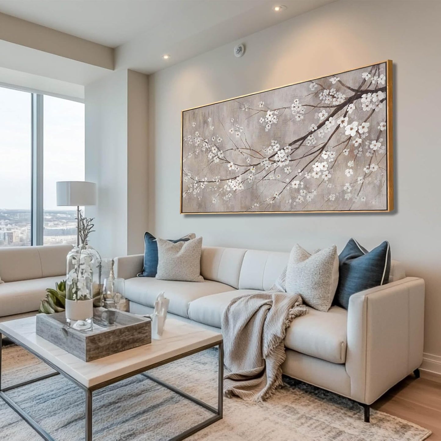 XIANSHOU Plum blossom Wall Decor White Flowers Painting on Canvas Nature Wall Art for Bedroom 24"x 48" Wall Decorations for Living Room Office