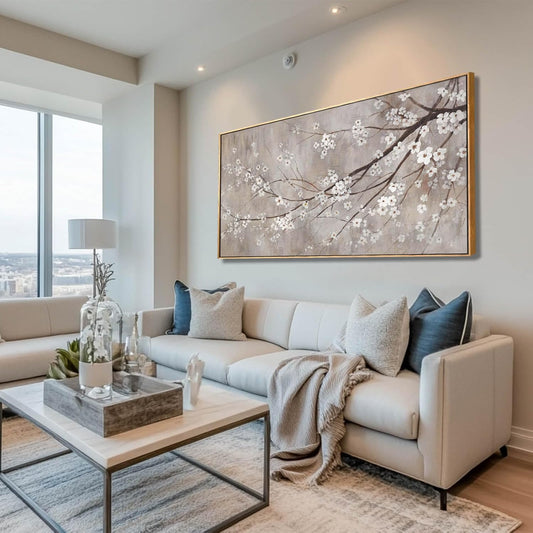 XIANSHOU Plum blossom Wall Decor White Flowers Painting on Canvas Nature Wall Art for Bedroom 24"x 48" Wall Decorations for Living Room Office