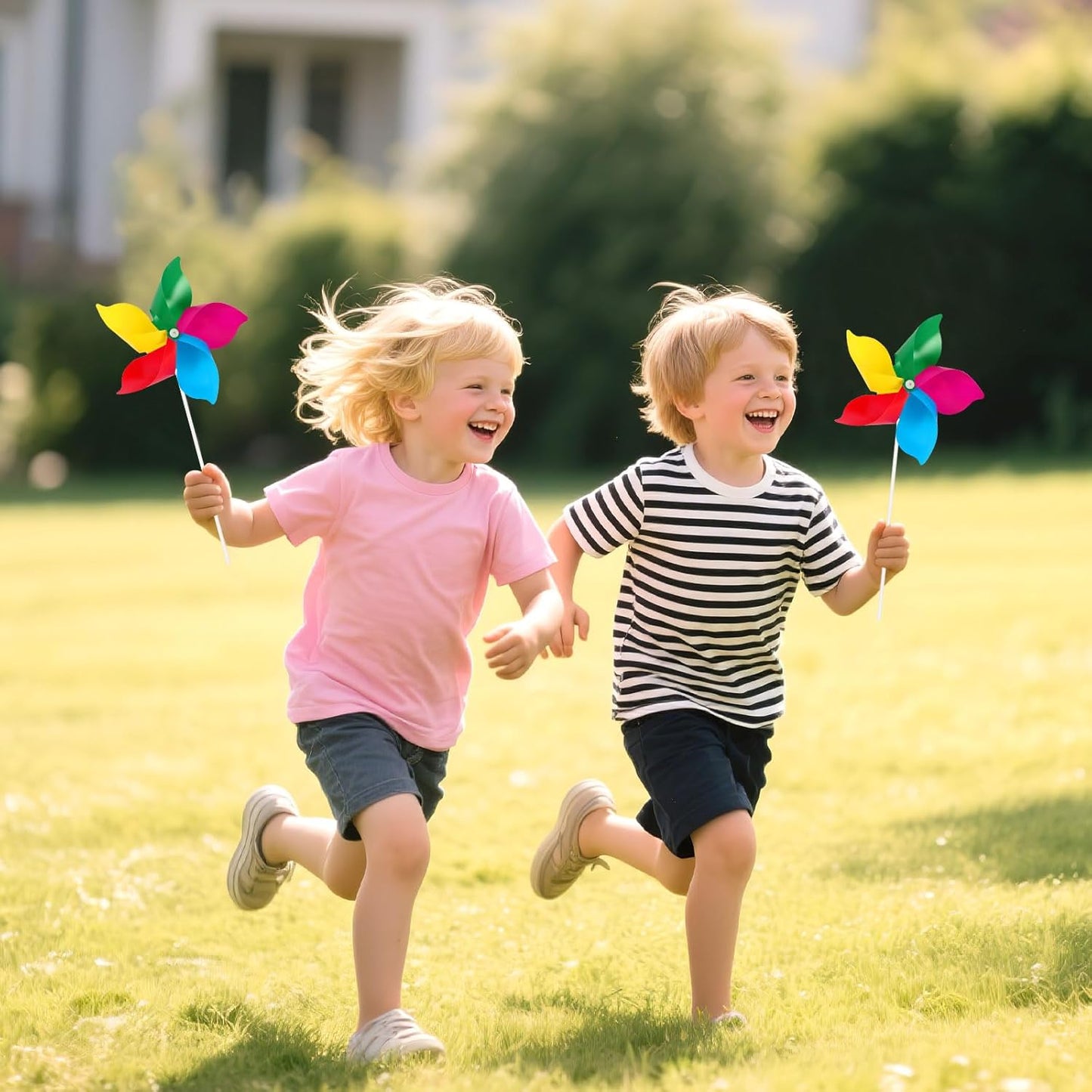 NOVWANG 20 Pack Rainbow Pinwheels, Kids' Party Gifts Flower Wind Spinners, DIY Windmill Crafts, Festival Birthday Colorful Outdoor Decorations for Garden, Lawn, Yard, Patio, Camping, Park