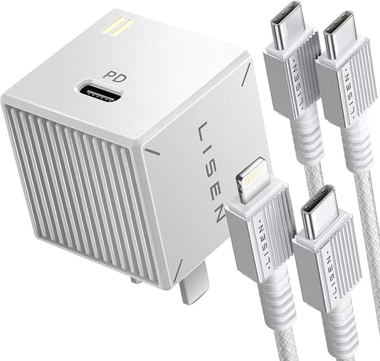 USB C Wall Charger Block, 30W GaN PD Fast Charger, USB-C Charger Adapter with USB C to Lighting for iPhone 14/13/12 Pro Max and USB C to USB C Cable for iPad Pro
