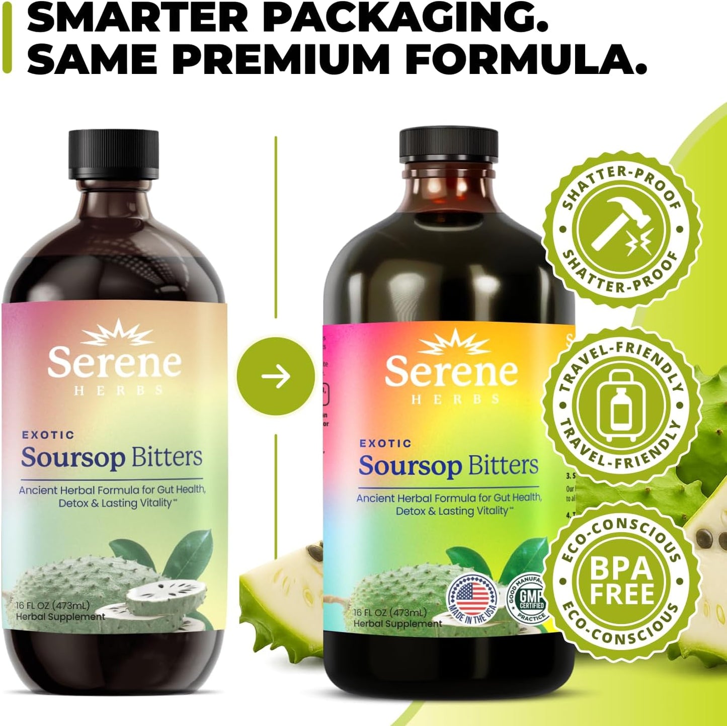 Serene Herbs - Soursop Bitters Liquid - Organic Herbal Guanabana Detox with Black Seed, Moringa & Ginger - Supports Digestive Wellness & Immune Function - 16 fl oz