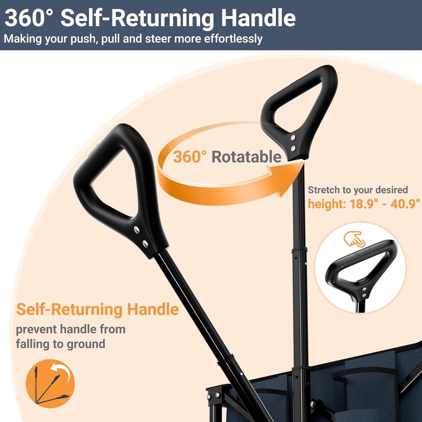 Favoyard Extra Large Collapsible Wagon Carts Foldable 360LBS Heavy Duty Beach Wagons with Big Wheels & Brakes Portable Folding Cart for Shopping Grocery Utility Sports Garden Camping Outdoor, Blue