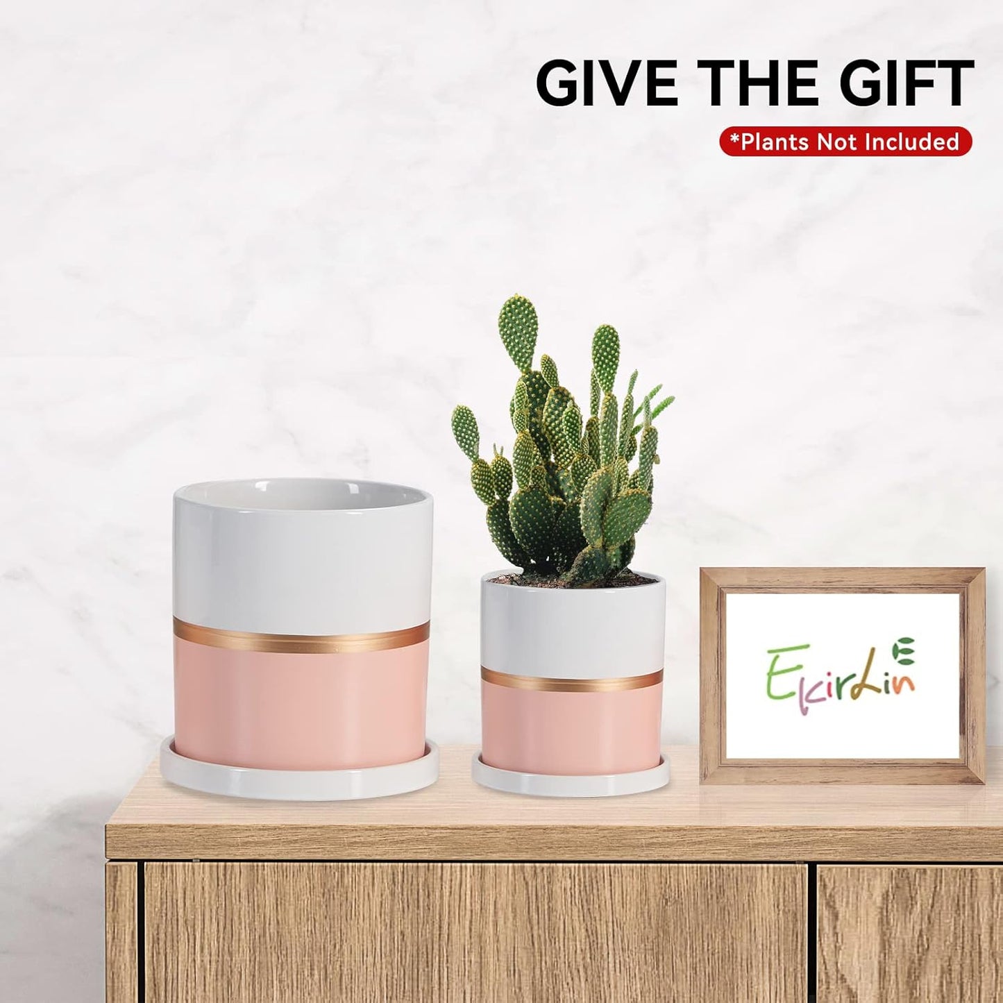 Ekirlin 4 inch Plant Pot - Ceramic Flower Planters Indoor - Modern Succulents Containers with Drain Hole Saucer, Decorate Home, Office & Outdoor (Pink)