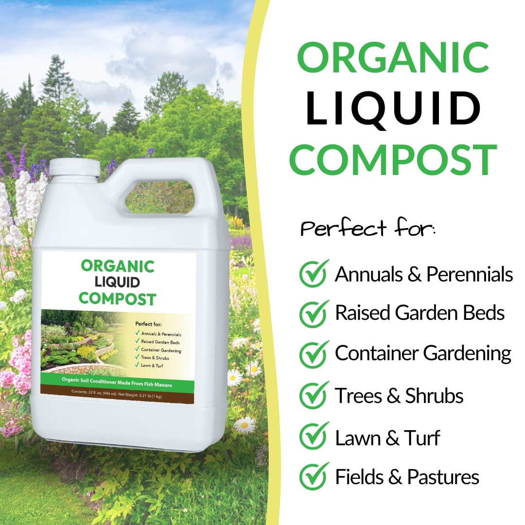 Organic Liquid Compost: Fast-Acting Alternative to Messy and Smelly Composting | Perfect for Brewing Compost Teas (32oz, Treats Up to 5,000 Sq.Feet)