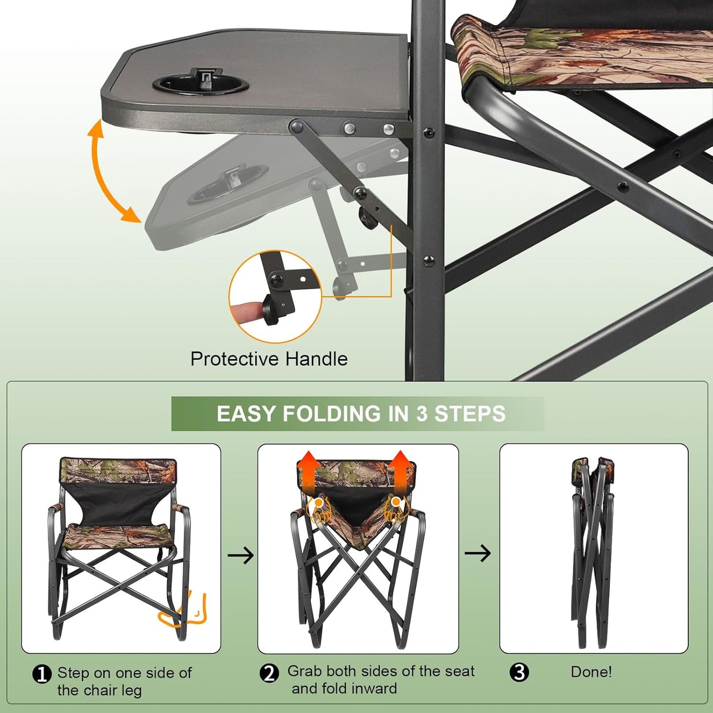 CAMPHILL Directors Camping Chairs-Lightweight Folding Lawn Chairs with Side Table-Outdoor Foldable Camp Chair for Hunting Fishing Travel-Camouflage,Heavy Duty Support 300lbs