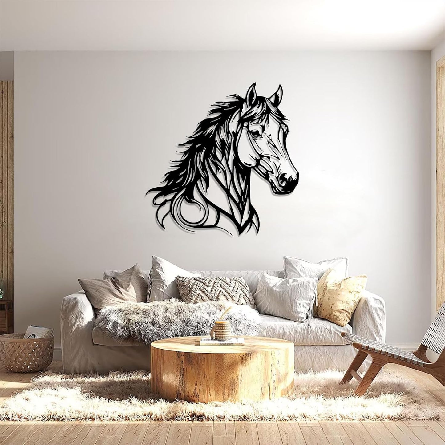 Metal Horse Head Wall Decor, Metal Horse Wall Art, Animal Head Wall Decor, Wildlife Wall Art, Horse Silhouette Art, Hunting Art Wall Hanging (White, 19"x19"/47x47cm)