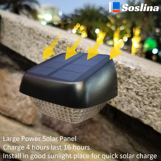 4 Pack Solar Step Lights Outdoor Waterproof, Solar Wall Lights Outdoor, Last All Night, Solar Fence Lights for Fence Garden Step Yard Decking Patio (Blue)