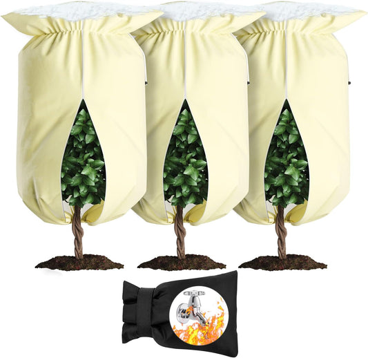 Plant Cover, 3 oz/yd² 47"x72" 3 Packs with Zipper Drawstring Thicken Large Frost Cloth Blankets Freeze Protection for Trees Reusable for Potted Winter