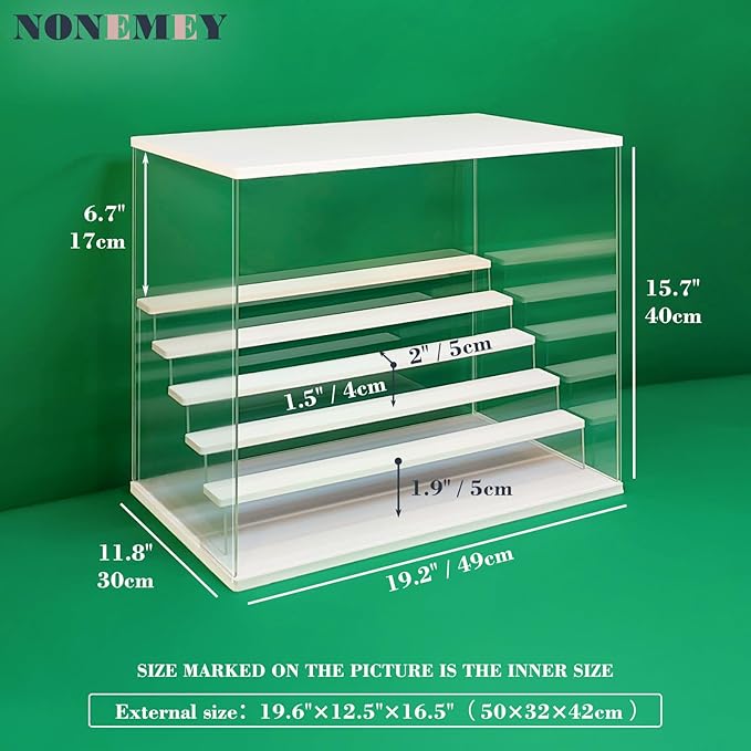 NONEMEY Clear Acrylic Display Case Stand with LED Light 2/3/4/5/6 Tier Storage Box Showcase Dustproof Organizer Box for Collectibles (White 6 Tiers 19.6 * 12.5 * 16.5inch)