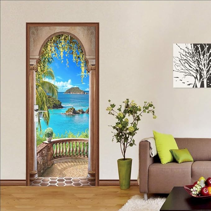 3D Door Stickers Murals Peel and Stick - Landscape - Door Wallpaper Self-Adhesive Door Decals Removable PVC Waterproof Door Poster for Bedroom Living Room Door Wall Decoration 30.3 x 78.7 inch