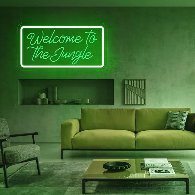 Welcome to the Jungle Neon Sign, Neon Light Sign for Wall Decor Dimmable Green LED signs for Bedroom Home Birthday Party Wedding Engagement Garden Man Cave Decor USB Powered