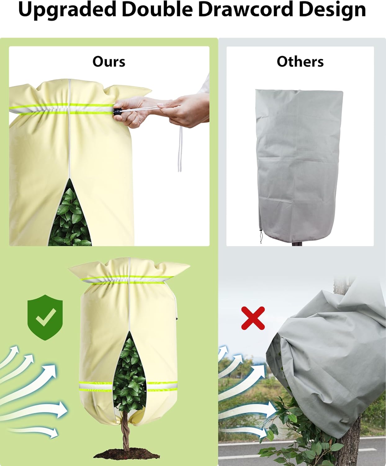 Plant Cover Freeze Protection, 2 Packs 47"x72" 3 oz/yd² Thicken with Reflective Strip Frost Cloth Blankets for Trees Drawstring Bag Reusable with Zipper for Potted Winter Cold Weather Garden