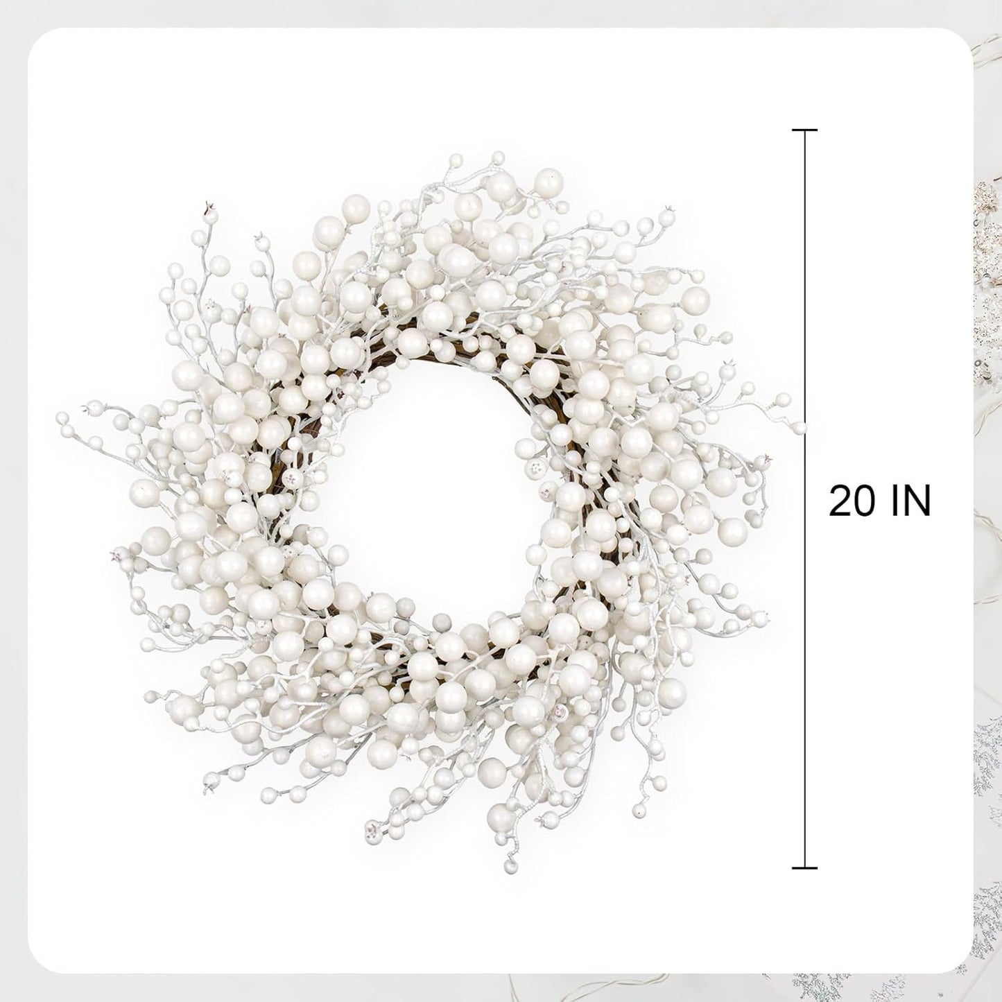 VioletEverGarden White Wreath 20 Inch Winter Wreaths for Front Door Artificial White Berry Wreath for Winter Christmas Hoilday Party Wall Window Decorations