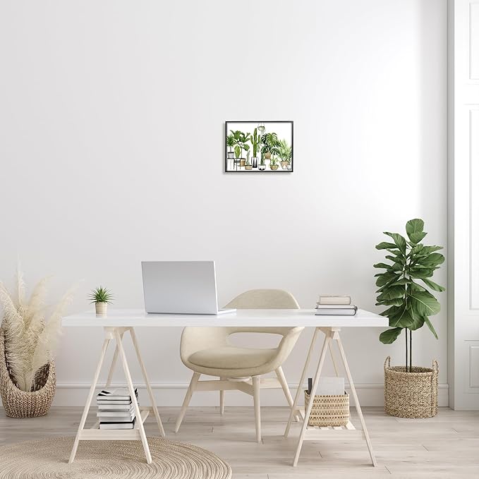 Stupell Industries Boho Plant Scene with Cacti and Succulents in Geometric Pots Watercolor Framed Giclee Art Design By Artist Grace Popp