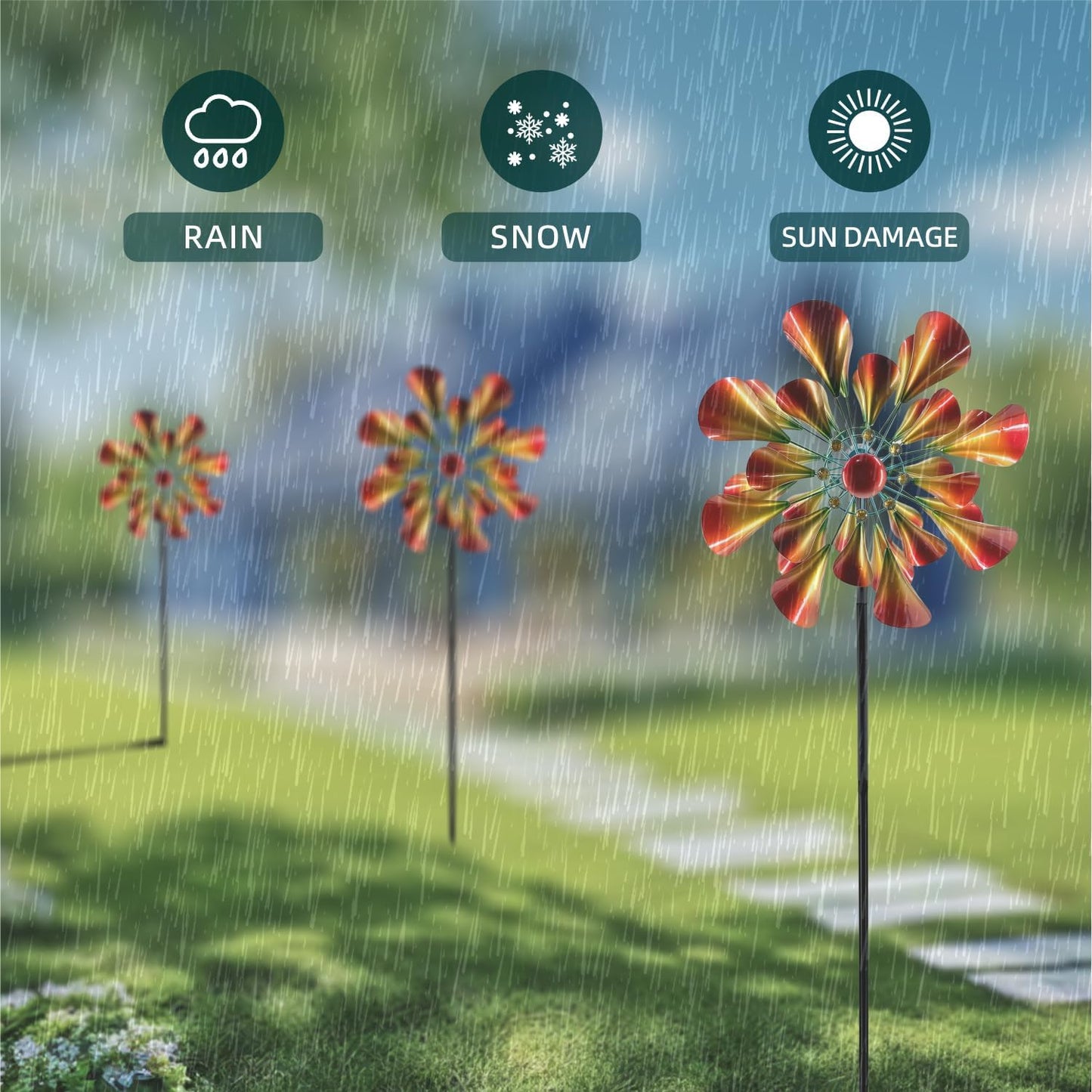 Outdoor Wind Spinner with Garden Stake 88.58" Metal Two-Way Wind Sculptures Solar Color Changing Lights Large Windmills for Garden,Patio,Yard,Lawn Decor Gifts Trumpet