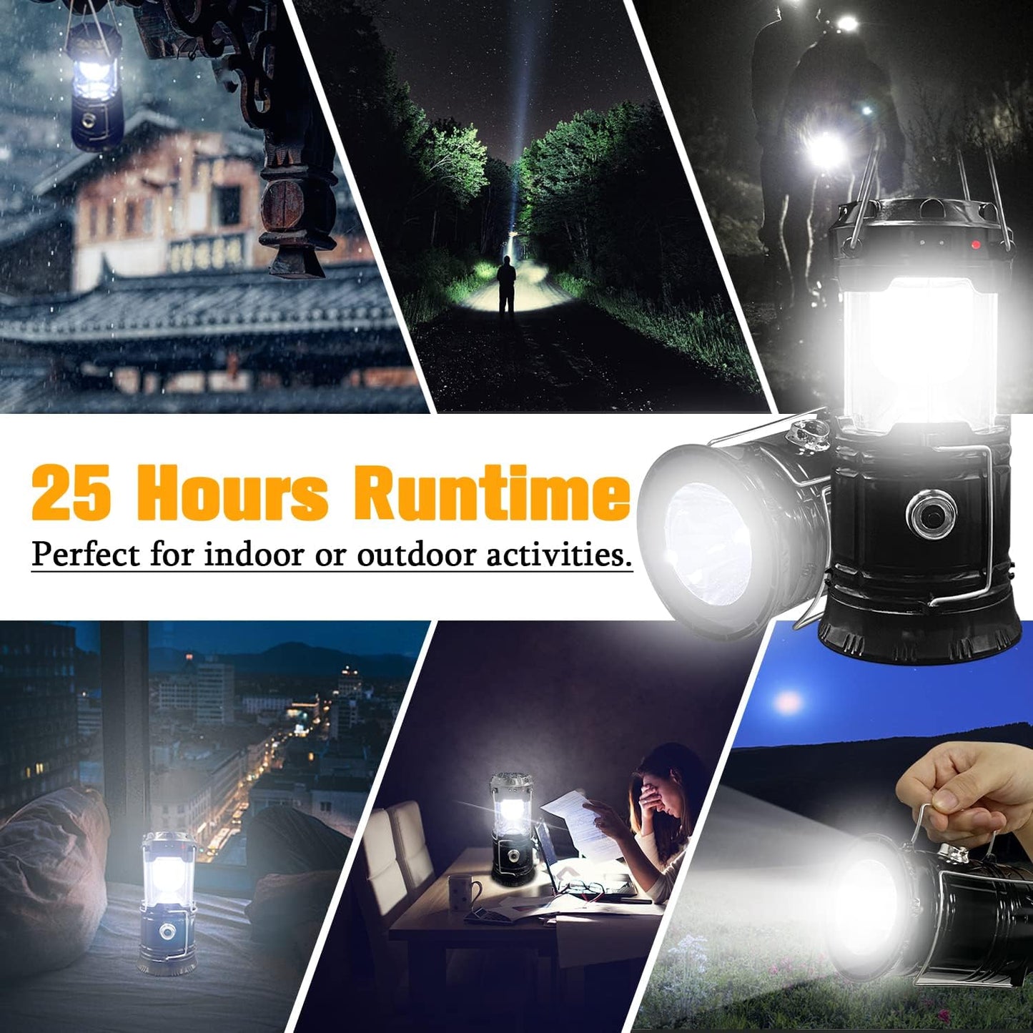 2-Pack Collapsible Camping Lantern XTAUTO Solar USB Rechargeable Portable Lightweight Waterproof LED Flashlight Survival Kits for Indoor Outdoor Home Emergency Light Power Outages Hiking Hurricane