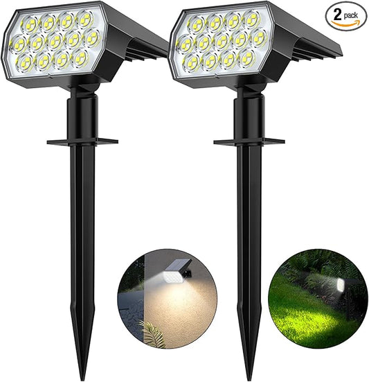 WELALO Solar Spot Lights Outdoor, [2 Pack/52 LED/3 Modes] 2-in-1 Solar Landscape Spotlights, Solar Powered Security Lights, IP65 Waterproof Wall Lights for Walkway Yard Garden Driveway(Cool White)