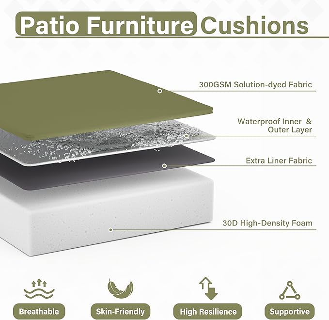 Patio Chair Cushions 18.5 X 16 X 4 Inch Waterproof Outdoor Seat Cushions for Patio Furniture, Outdoor Sofa Couch Pads with Ties & Handle, Set of 2, Light Green