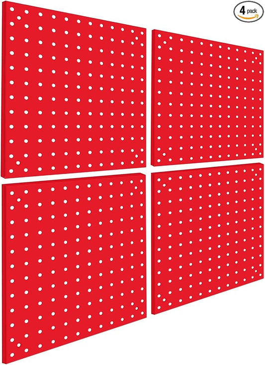 4 Pack Steel Peg Board,Universal 1/8 and 1/4 Pegboard Accessories,Ideal for Garage Tool Storage, Office Organization, Craft Room, Kitchen etc. (Red, 4-12X12)