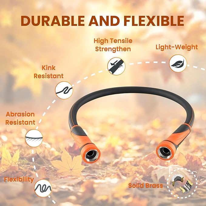 Giraffe Tools Garden Leader Hose 3ft x 5/8", Short Water Hose Heavy Duty, Flexible, Lightweight Hybrid Hose with Swivel Handle, Double Female Fittings, Burst 600 PSI