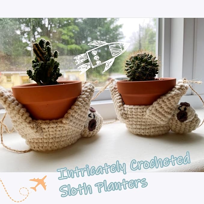 Macrame Plant Hanger Crochet Sloth Hanging Planter Sloth Gifts,5 Inch Animal Wall Hanging Plant Holder for Plant Sloth Lovers, Home Decor Indoor Outdoor Plants Succulent Gifts