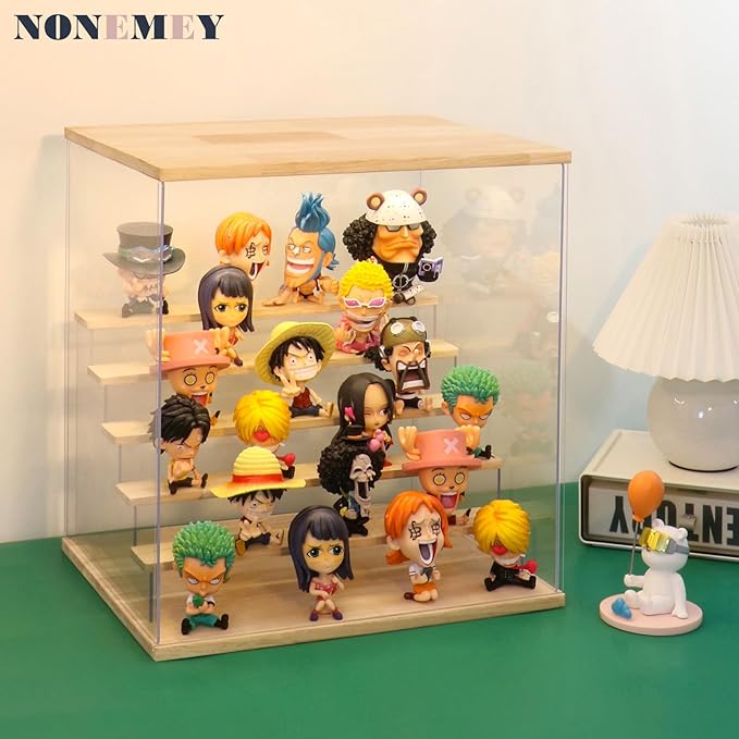 NONEMEY Clear Acrylic Display Case Stand with LED Light 2/3/4/5/6 Tier Storage Box Showcase Dustproof Organizer Box for Collectibles (6 Tiers 19.6 * 12.5 * 16.5inch)