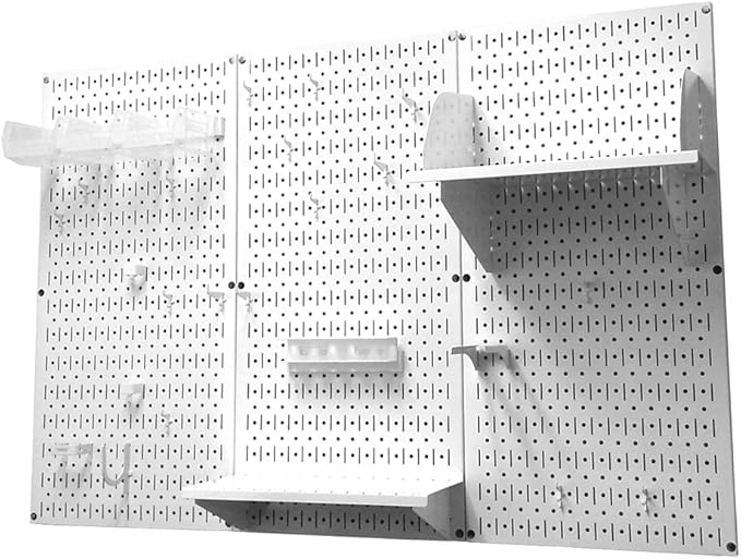Wall Control 4 ft. Metal Pegboard Organizer - Standard Tool Storage Kit & Deluxe Hook Assortment for Slotted Tool Board - White