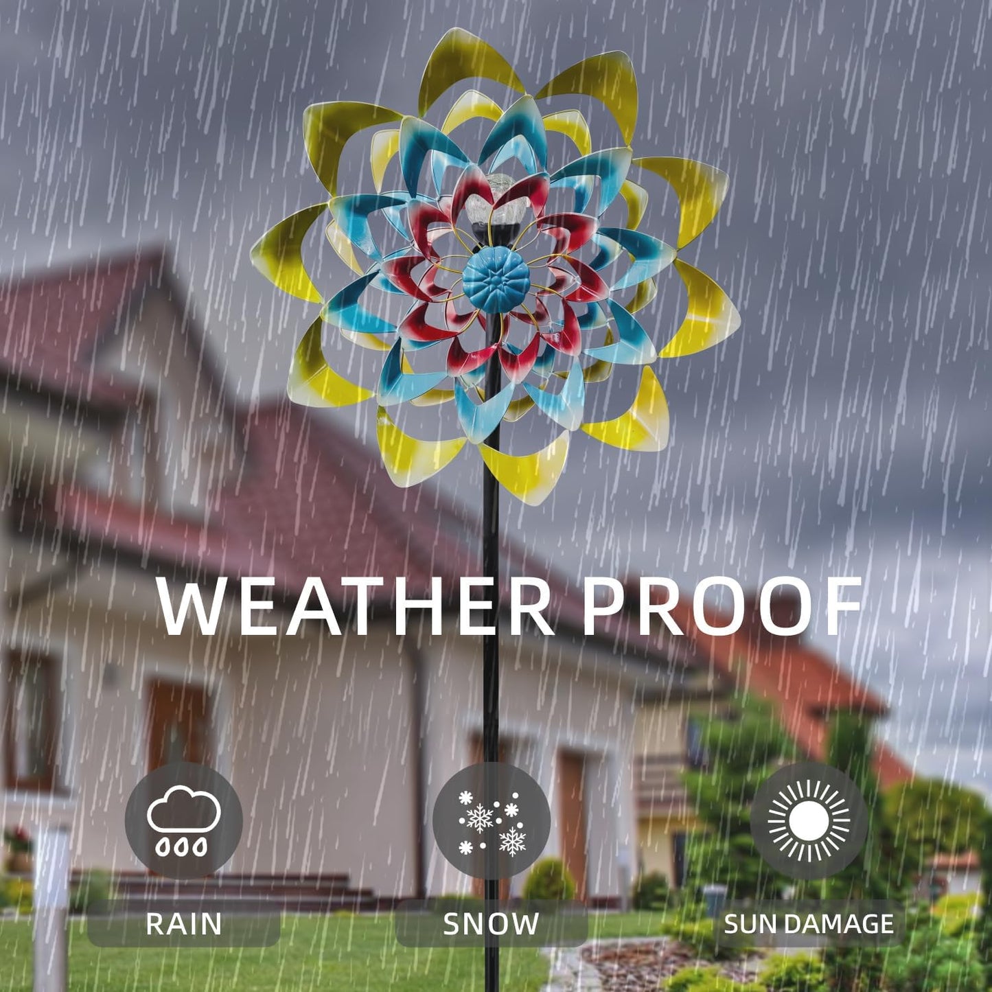 Outdoor Wind Spinner with Garden Stake 82.7" Metal Two-Way Wind Sculptures Solar Color Changing Lights Large Windmills for Garden,Patio,Yard,Lawn Decor Gifts Flower