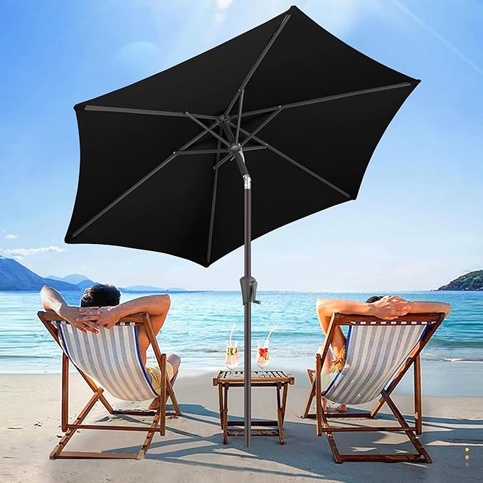 7.5" Outdoor Patio Umbrella - Table Umbrella Waterprool UV Protection, Sombrillas de Patio with Push Button Tilt&Crank, Sun Umbrella for Pool, Porch, Garden, Deck, Backyard(Black)