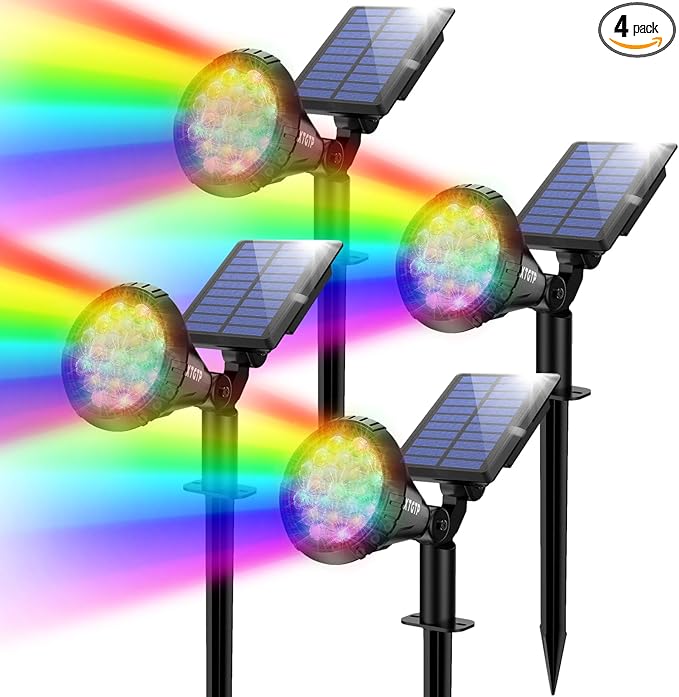 Solar Spotlights Outdoor Color Changing, 180°Adjustable Flag Pole Lights, IP67 Garden Lights Solar Powered Waterproof, Wall Lights for Garden Pool Area Pond, Landscape Solar Light for Yard