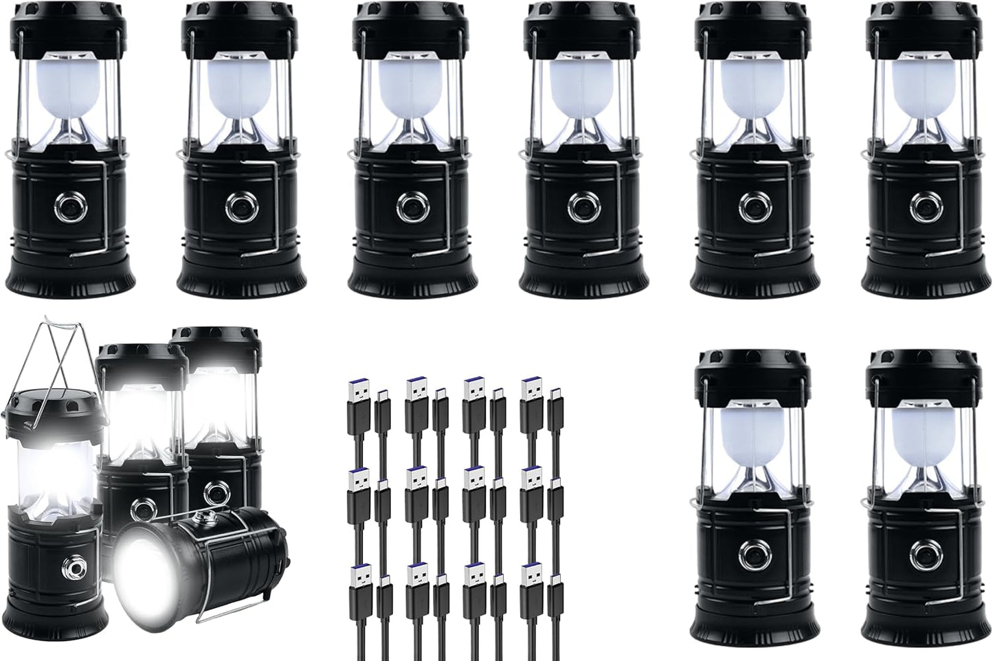 KunHe 12-Pack 1800mAh Collapsible Portable LED Camping Lantern Lightweight Waterproof USB Rechargeable LED Flashlight Kits for Indoor Outdoor Home Emergency Light Power Hiking
