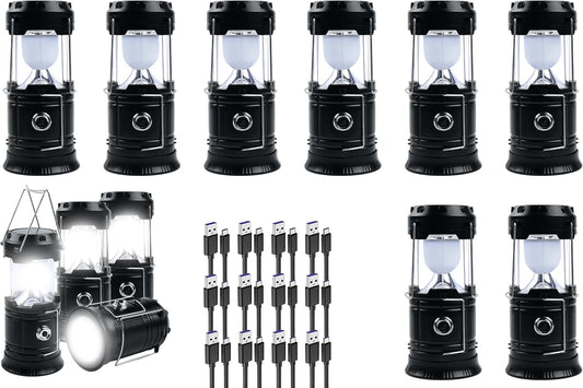 KunHe 12-Pack 1800mAh Collapsible Portable LED Camping Lantern Lightweight Waterproof USB Rechargeable LED Flashlight Kits for Indoor Outdoor Home Emergency Light Power Hiking