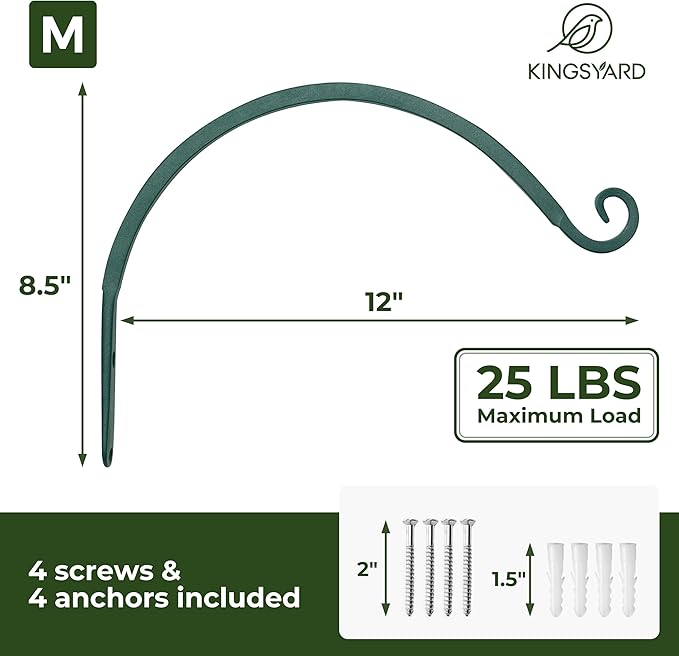 Kingsyard 2-Pack Wall Plant Hanger Outdoor - Heavy Duty Metal Hanging Bracket Hooks for Hanging Plant, Bird Feeders, Lanterns, Wind Chimes Outdoor & Indoor, 12-Inch/Green