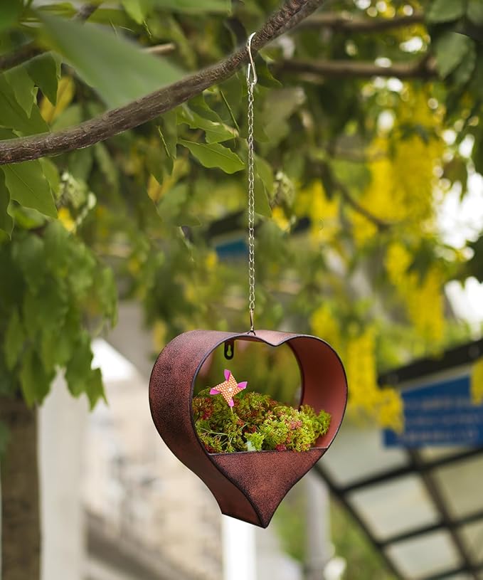 Metal Hanging Planters for Indoor & Outdoor Plants - Heart Shaped Planters for Wall or Window,Garden Patio or Indoor Decor for Women(Cooper)