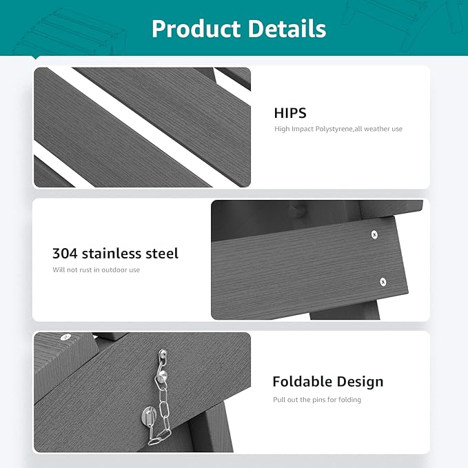 SERWALL Folding Adirondack Chair Footrest Set of 2, Adirondack Ottomans Without Assembly, Grey