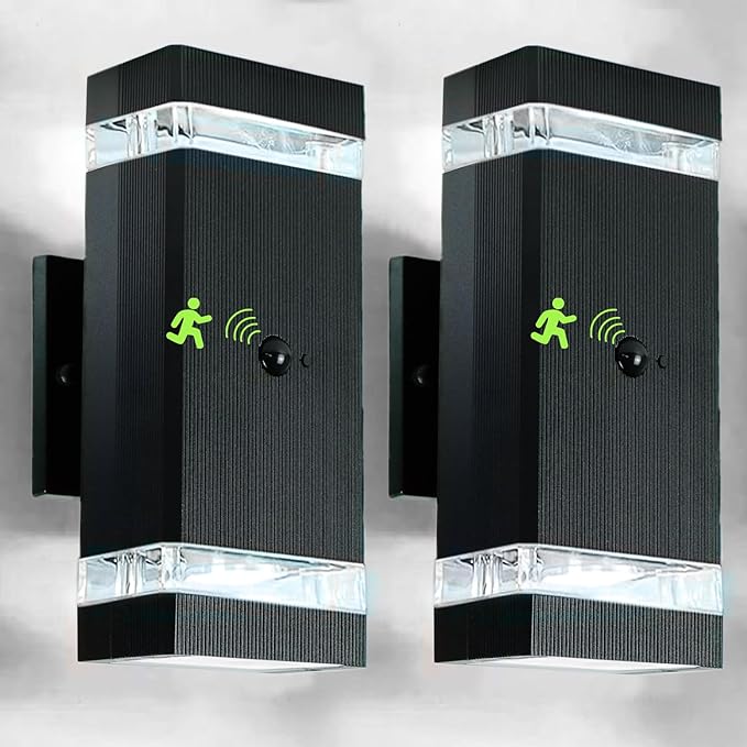 Motion Sensor Outdoor Wall Lights, Dusk to Dawn Exterior Light Fixtures with 3 Modes, Modern Up Down Wall Sconce, Waterproof Aluminum Porch Light for Garage, Patio, Front Door