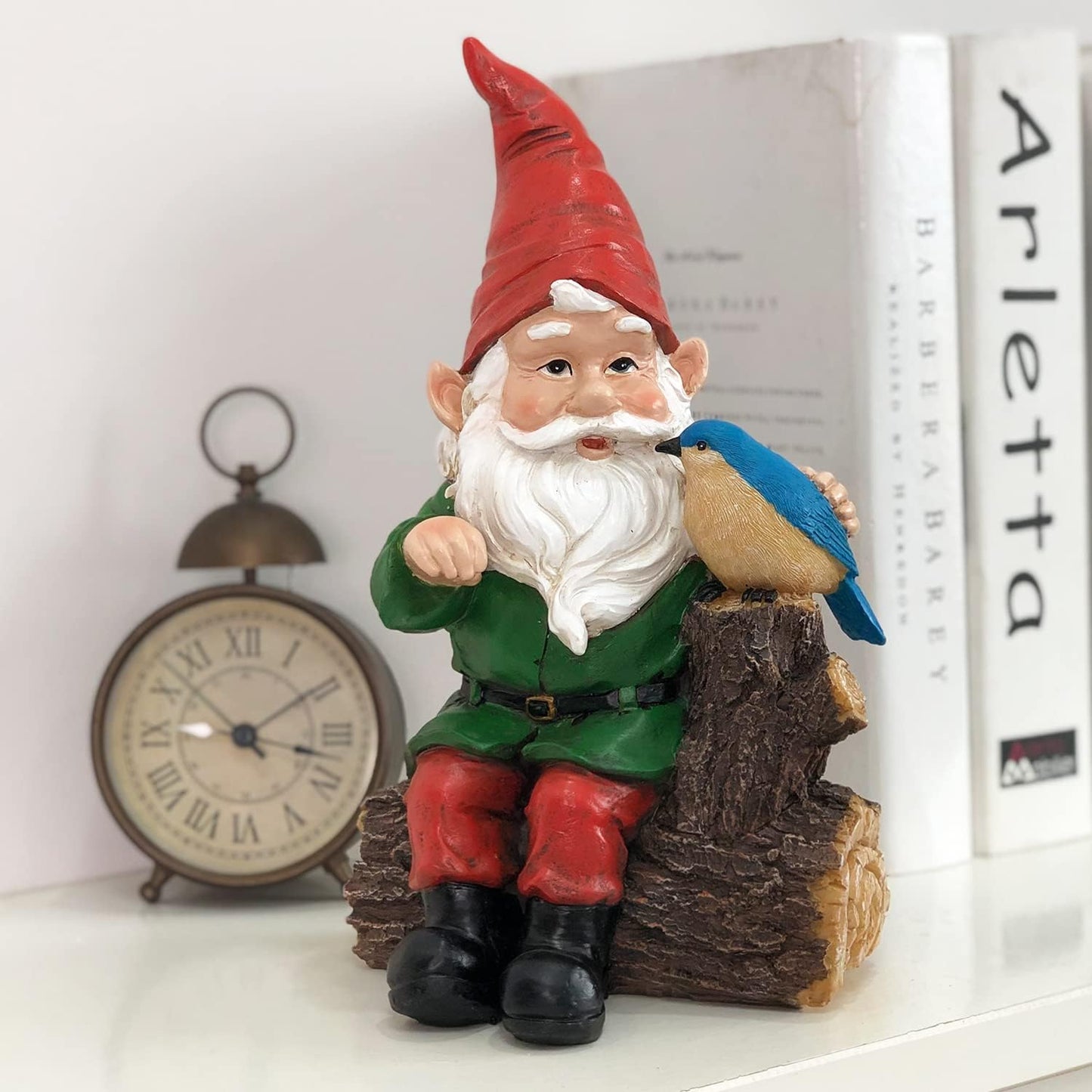 DUSVALLY Garden Gnome Statue, Outdoor Decoration Statues Vivid Statue Statuary Garden Sculptures Yard Décor, Gnome and Bird