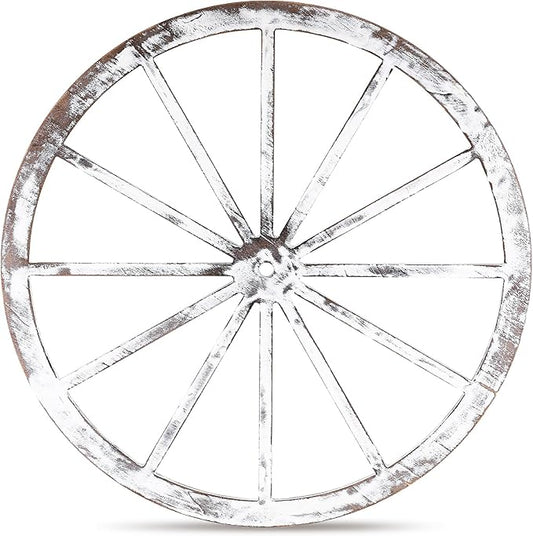 Wood Wagon Wheel Decorative Old Western Style Wagon Wheel Decor Vintage Rustic Wall Hanging Wood Cartwheel Decor for Garden Bar Patio Garage Farmhouse(30 Inch,Old White)