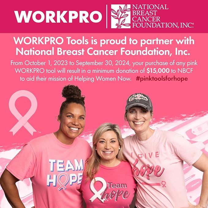 WORKPRO 8-Piece Pink Garden Tool Set, Stainless Steel Gardening Tools with Wood Handle, Including Garden Tote, Gloves, Trowel, Hand Weeder, Cultivator and More, Gardening Gifts For Women - Pink Ribbon