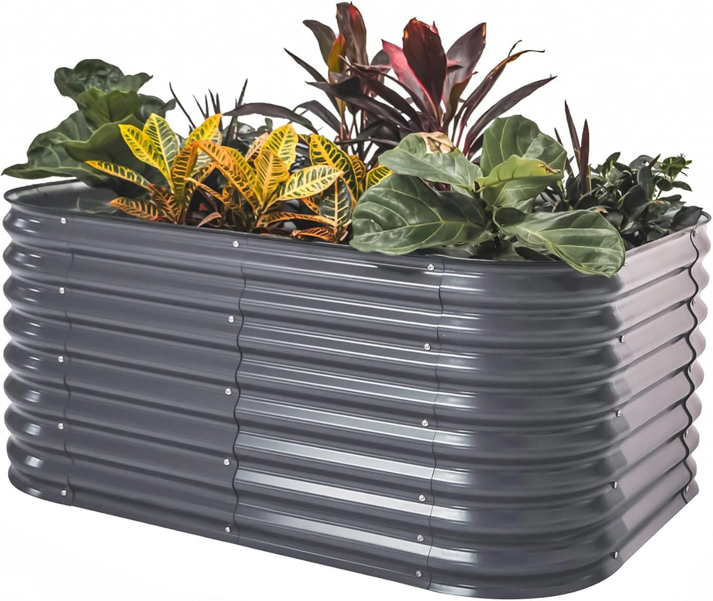 Vego garden 26" Extra Tall Raised Garden Bed Kits, 6 in 1 Modular Raised Planter Box for Vegetables Flowers Fruits Oval Metal Raised Garden-Modern Gray