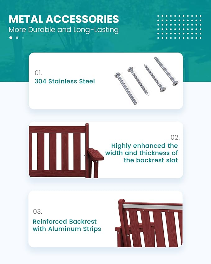 SERWALL Outdoor Bench, HDPE Outdoor Benches Weatherproof, 2-Person Garden Bench with 660 lbs Weight Capacity, Patio Benches for Outdoors, Garden, Porch, Backyard and Park, Red, 6 Pack