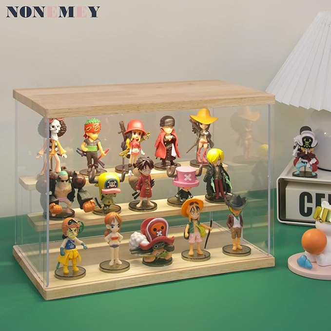 NONEMEY Clear Acrylic Display Case Stand with Led Light 2/3/4/5/6 Tier Storage Box Showcase Dustproof Organizer Box for Collectibles (White 3Tier 12.4*7*9inch)