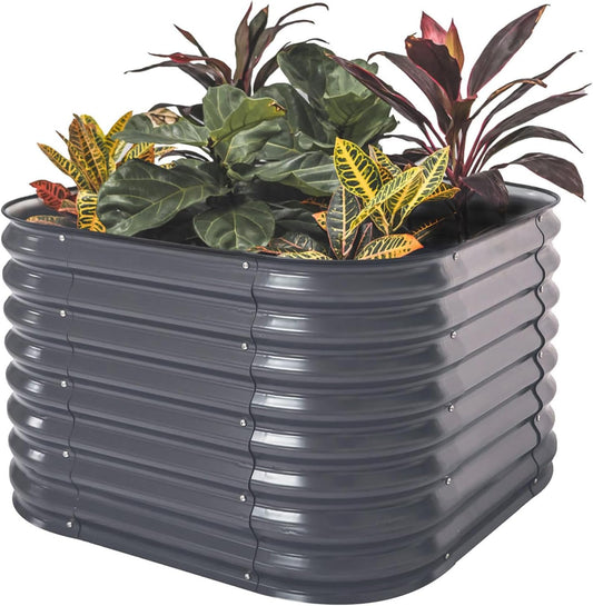 Vego garden 26" Extra Tall Raised Garden Bed Kits, 4 in 1 Modular Raised Planter Box for Vegetables Flowers Fruits Oval Metal Raised Garden-Modern Gray