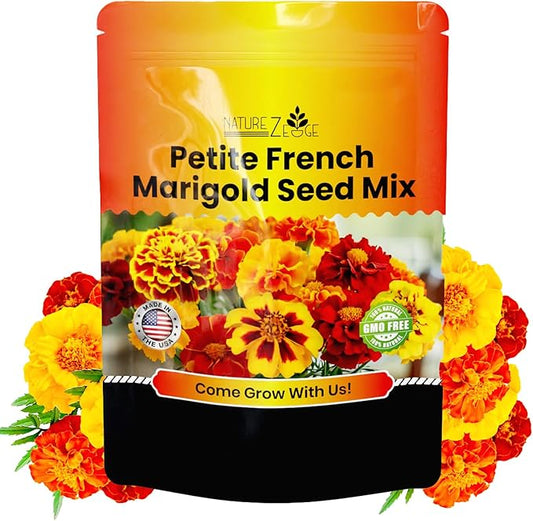 NatureZ Edge Marigold Seeds Mix, Over 5600 Seeds, Marigold Seeds for Planting Outdoors, Dainty Marietta, Petite French, Sparky French, and More