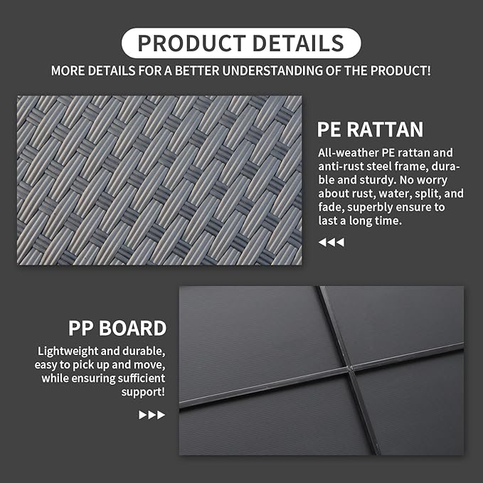 Rattaner Patio Coffee Table with Storage Wicker Outdoor Coffee Table and All-Weather Wicker Side Table with Waterproof Cover, Black