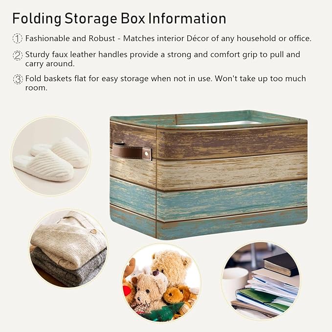Wood Print Rectangular Storage Basket Retro Vintage Organizer Bin Shelf Baskets For Clothes Gifts For Home Office Dorm