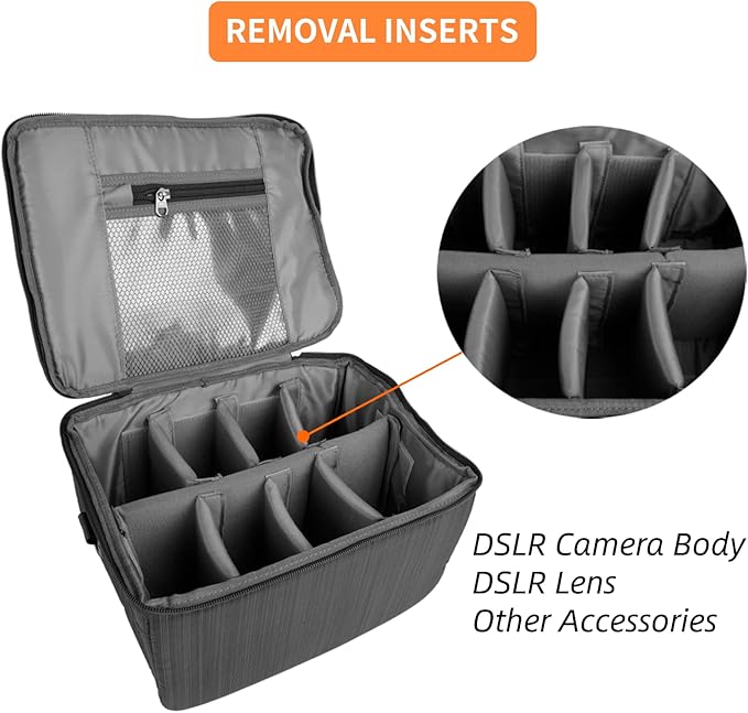 Partition Camera Inserts, DSLR Camera Lens Case Photography with Dividers, Portable Nylon Camera Case for DSLR SLR Cameras(Black)